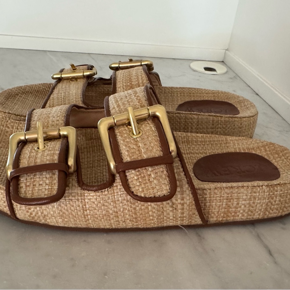 J. Crew Raffia Tan and Gold Buckle Sandals - Picture 5 of 9